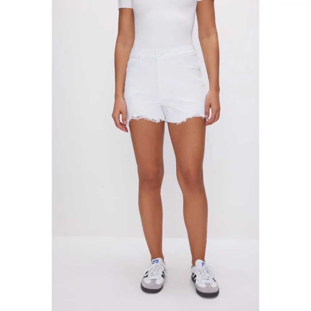 Good American Raw Hem White Girlfriend Denim Shorts Women's Size 2/26 NWT